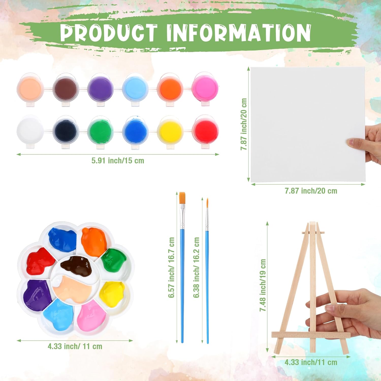 Qilery 12 Set Acrylic Paint Kit Mini Canvas with Easel and Brushes