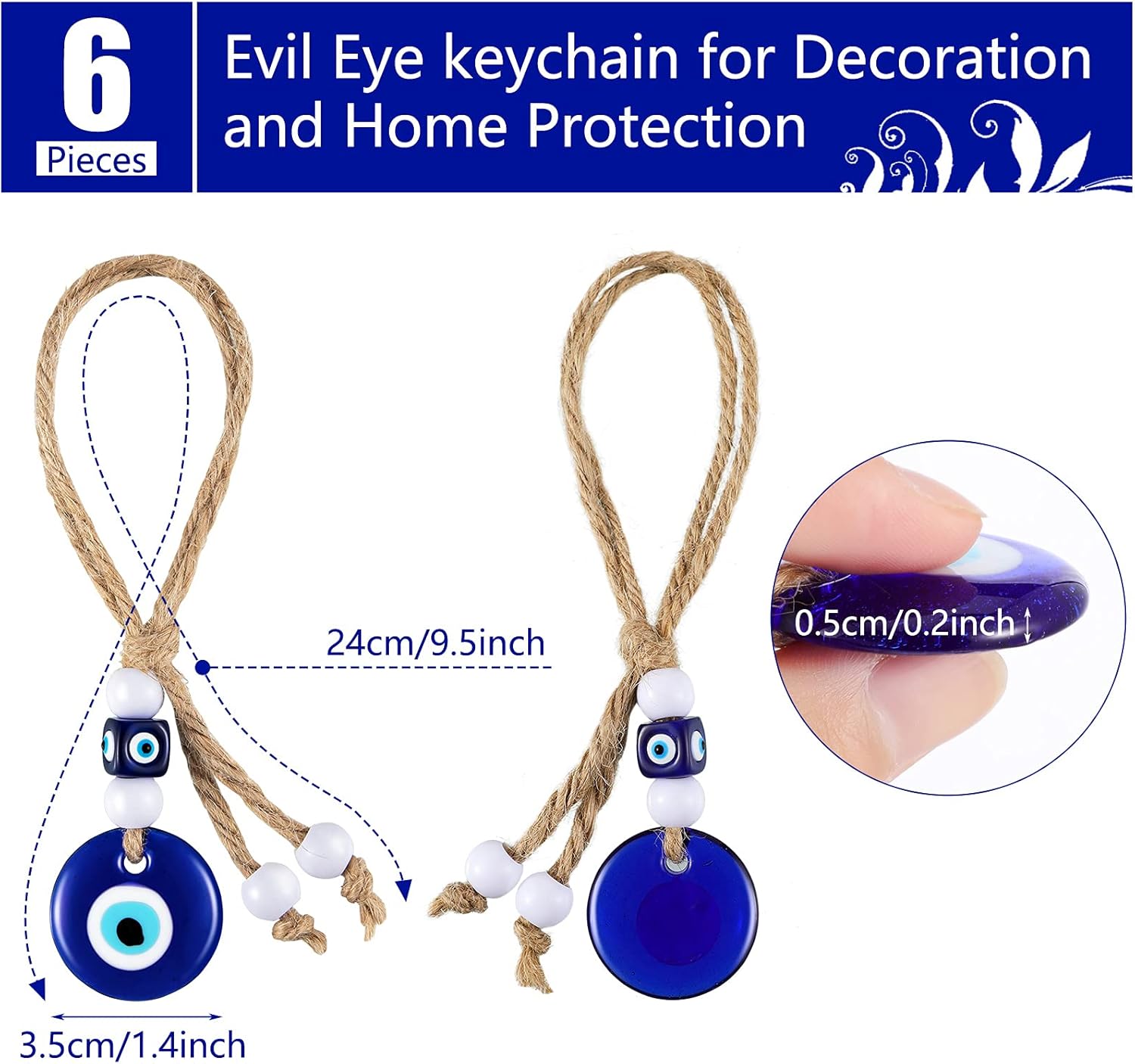 Hicarer 6 Pack Blue Evil Eye Glass Charms Pendants