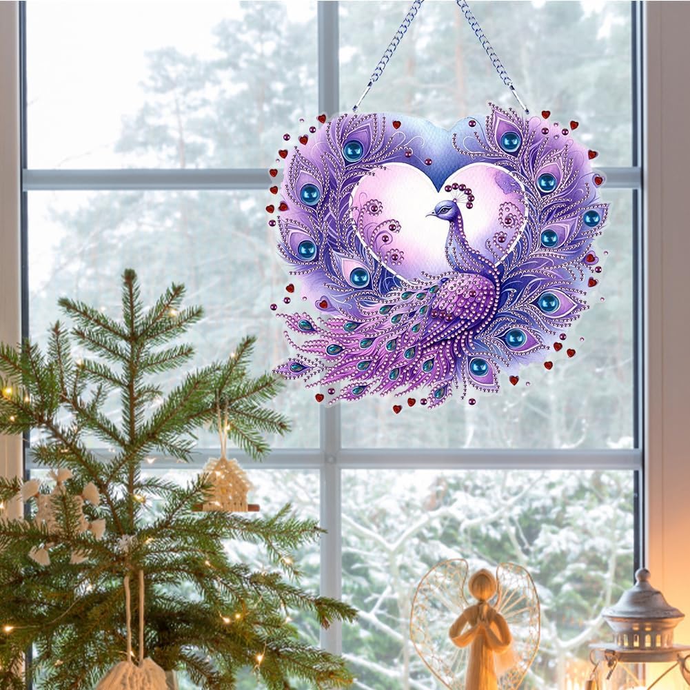 Beautiful Animals Diamond Art Kit - 5D Diamond Hanging Ornament Purple Peacock
