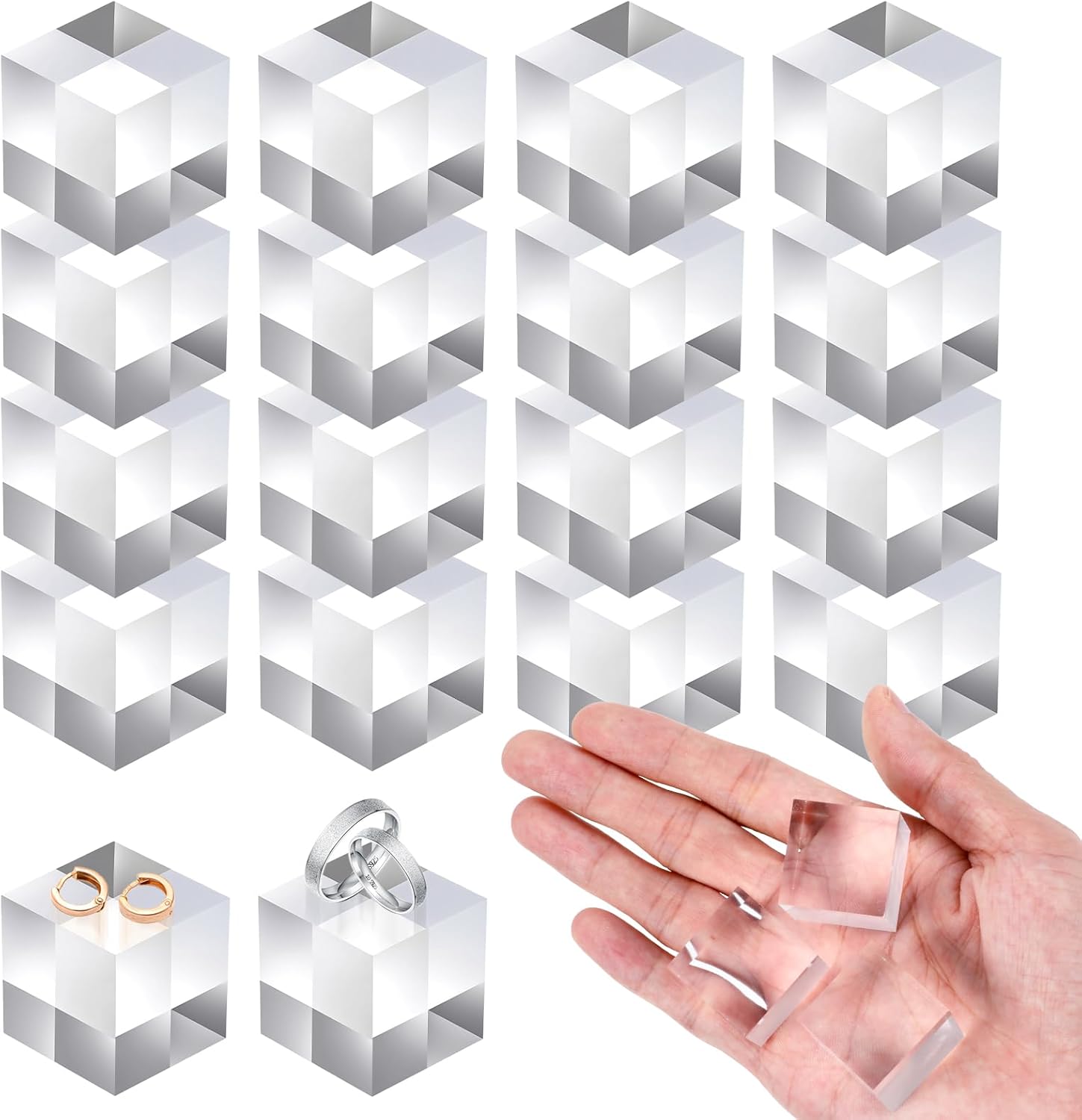 16 Pcs Clear Acrylic Display Blocks for Jewelry and Collectibles