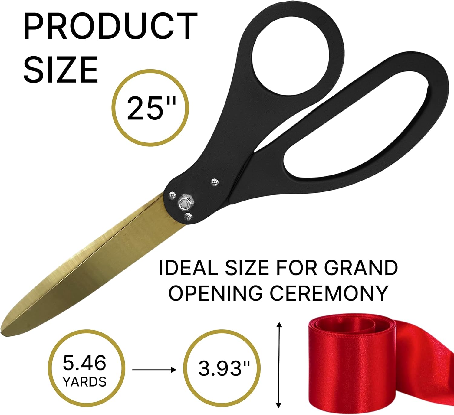 25 Inch Black Scissors with Red Ribbon for Ribbon Cutting Ceremony