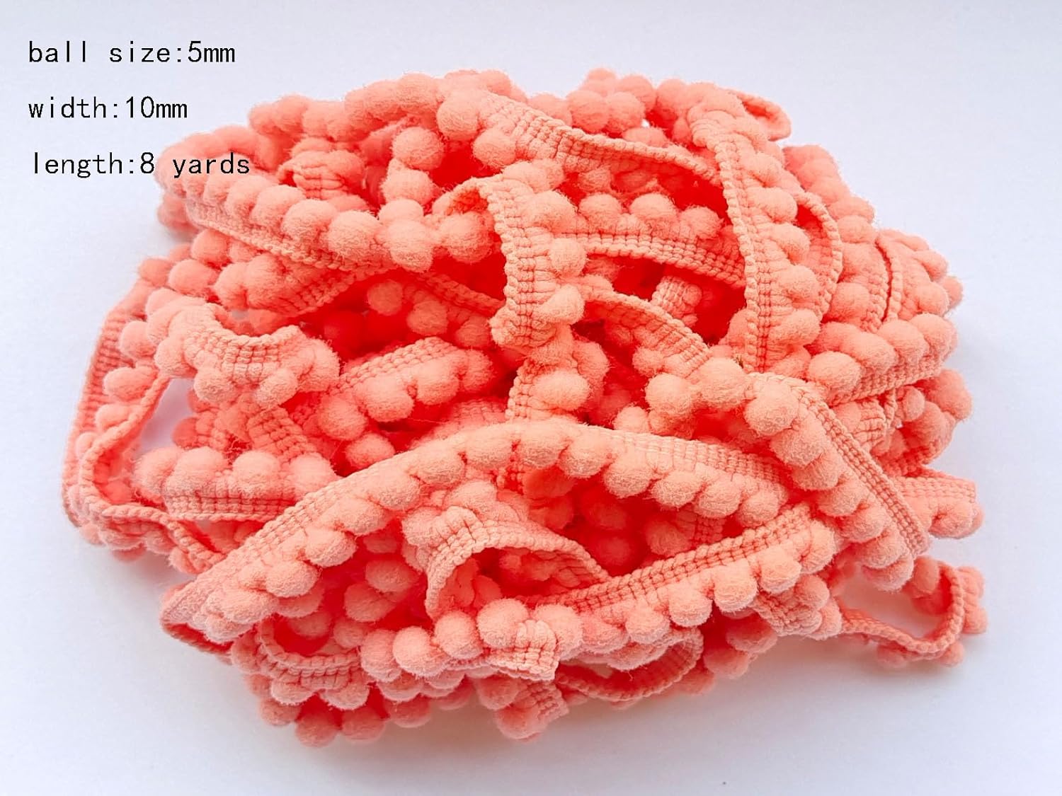 Mini Pom Pom Trim 8 Yards Peach 5mm Ball Fringe for Sewing
