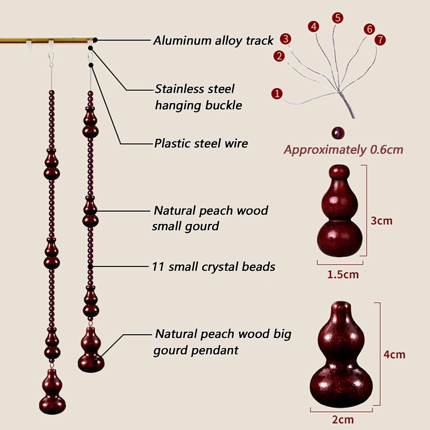 Natural Wooden Beads Door String Handmade Peach Wood Beaded Curtain