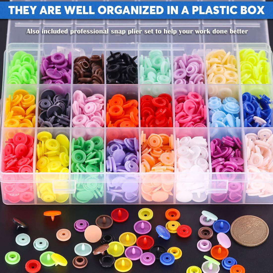 Glarks 384Pcs Snaps Plastic Buttons with Pliers Set for Sewing Crafts