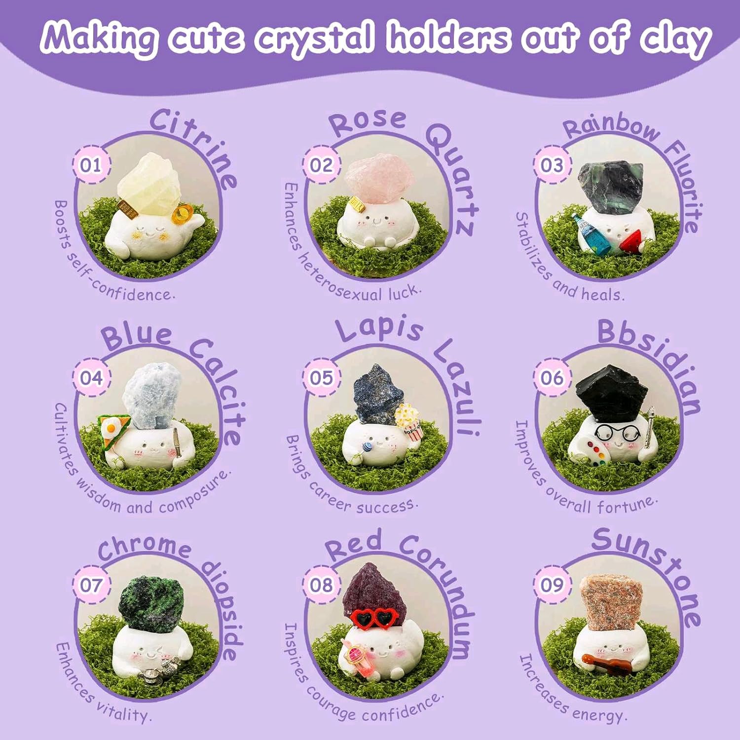 Lrtysunf DIY Crystal Pet Kit - Air Dry Clay Crystals for Crafting