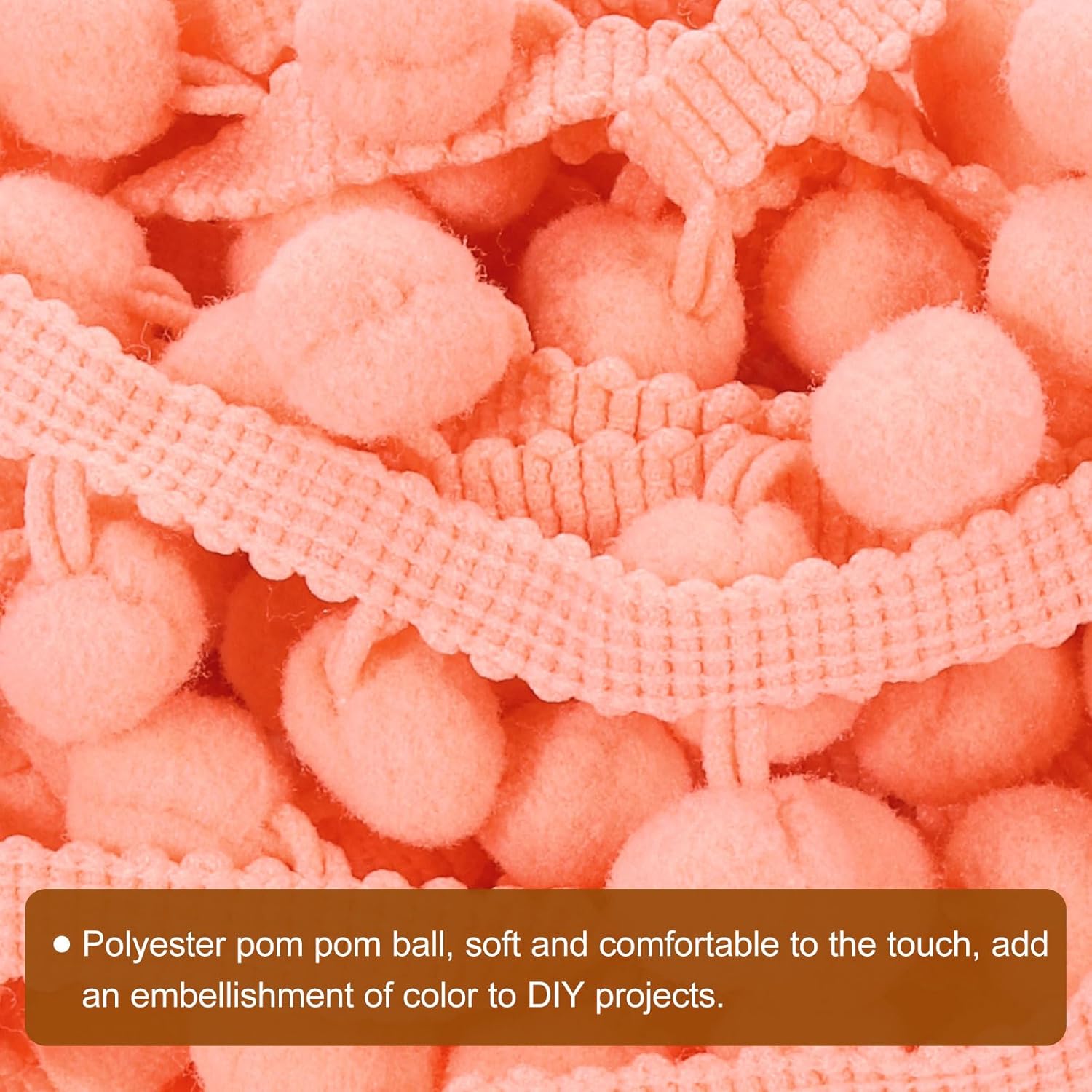 Uxcell Pom Pom Ball Fringe Trim 20 Yards Coral Pink