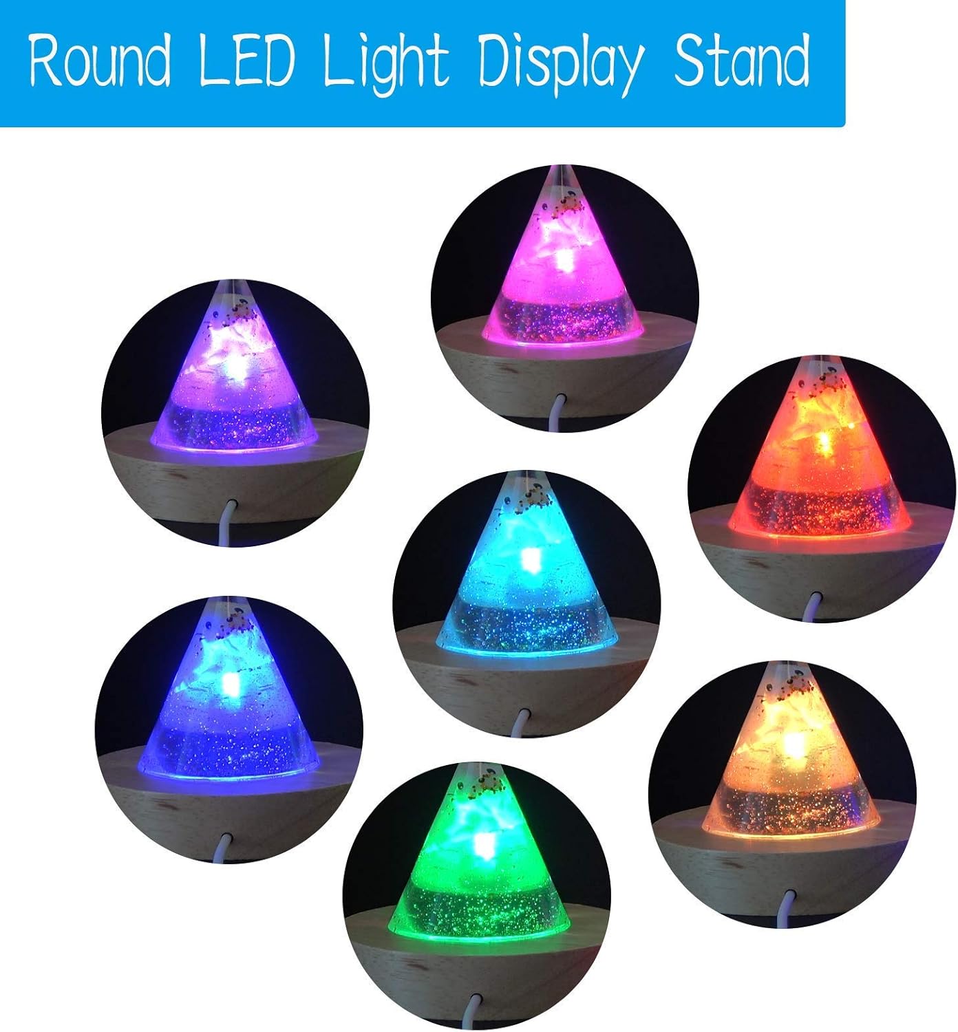 YAKAMOZ 2Pcs Round Wooden LED Light Display Base