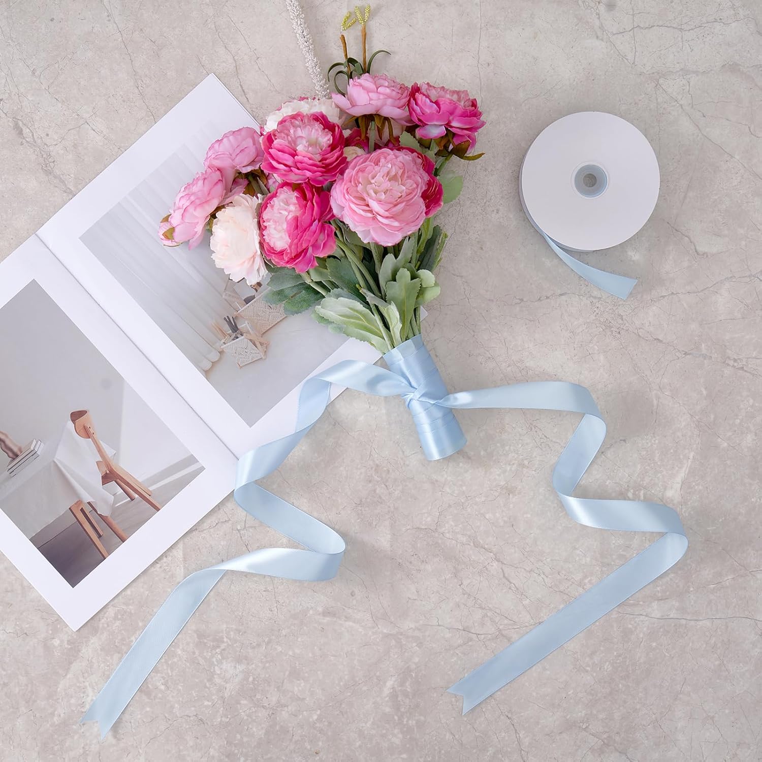 Light Blue Satin Ribbon 1 Inch 50 Yards for Crafts and Gifts