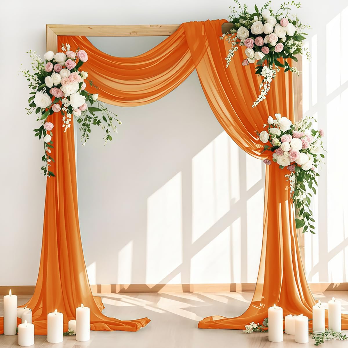 Orange Sheer Chiffon Wedding Arch Draping Fabric 2 Panels