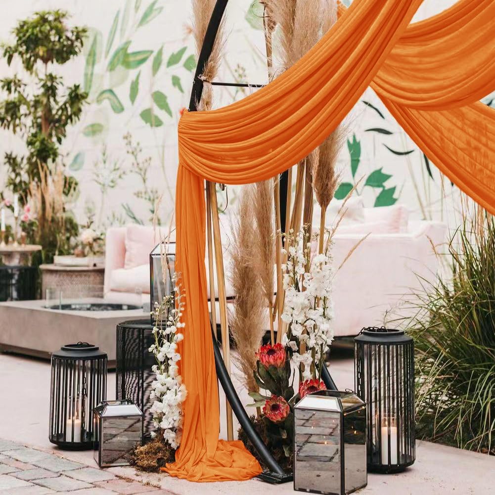 Orange Sheer Chiffon Wedding Arch Draping Fabric 2 Panels