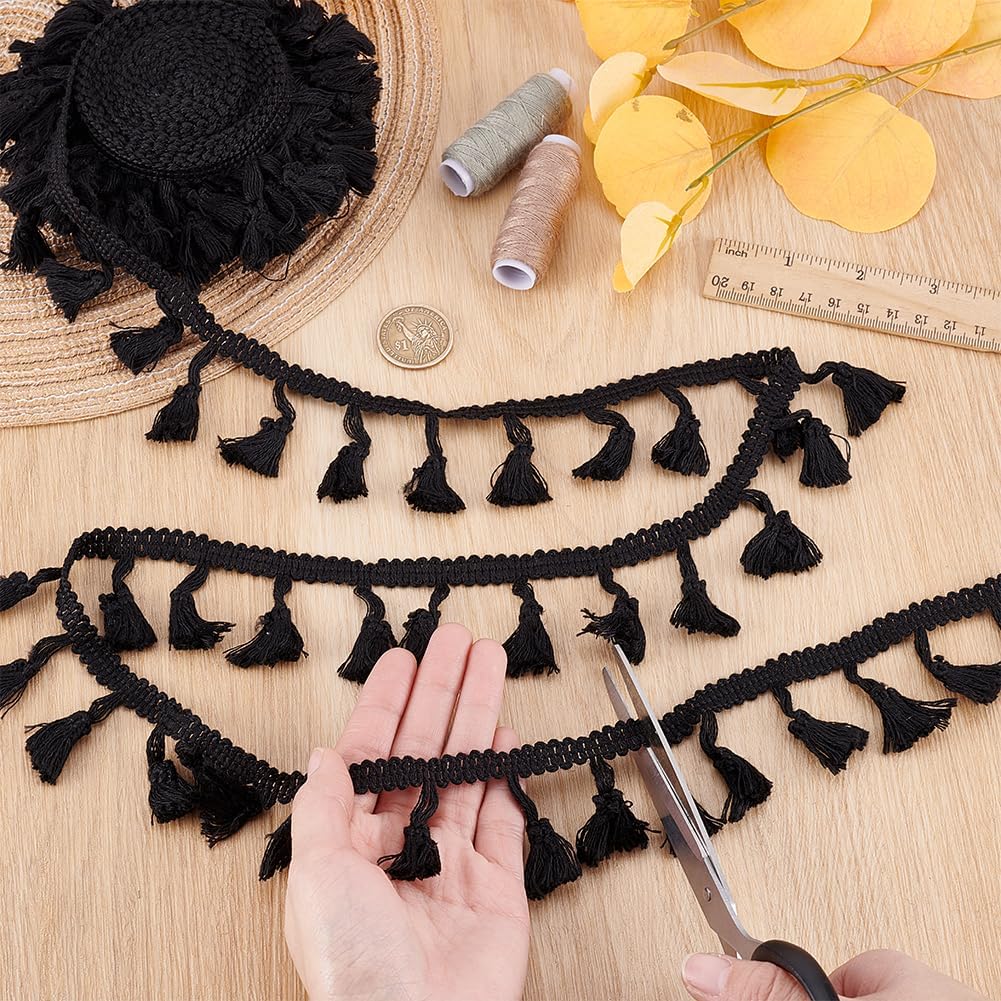 PH PandaHall 109 Yards Black Tassel Fringe Trim