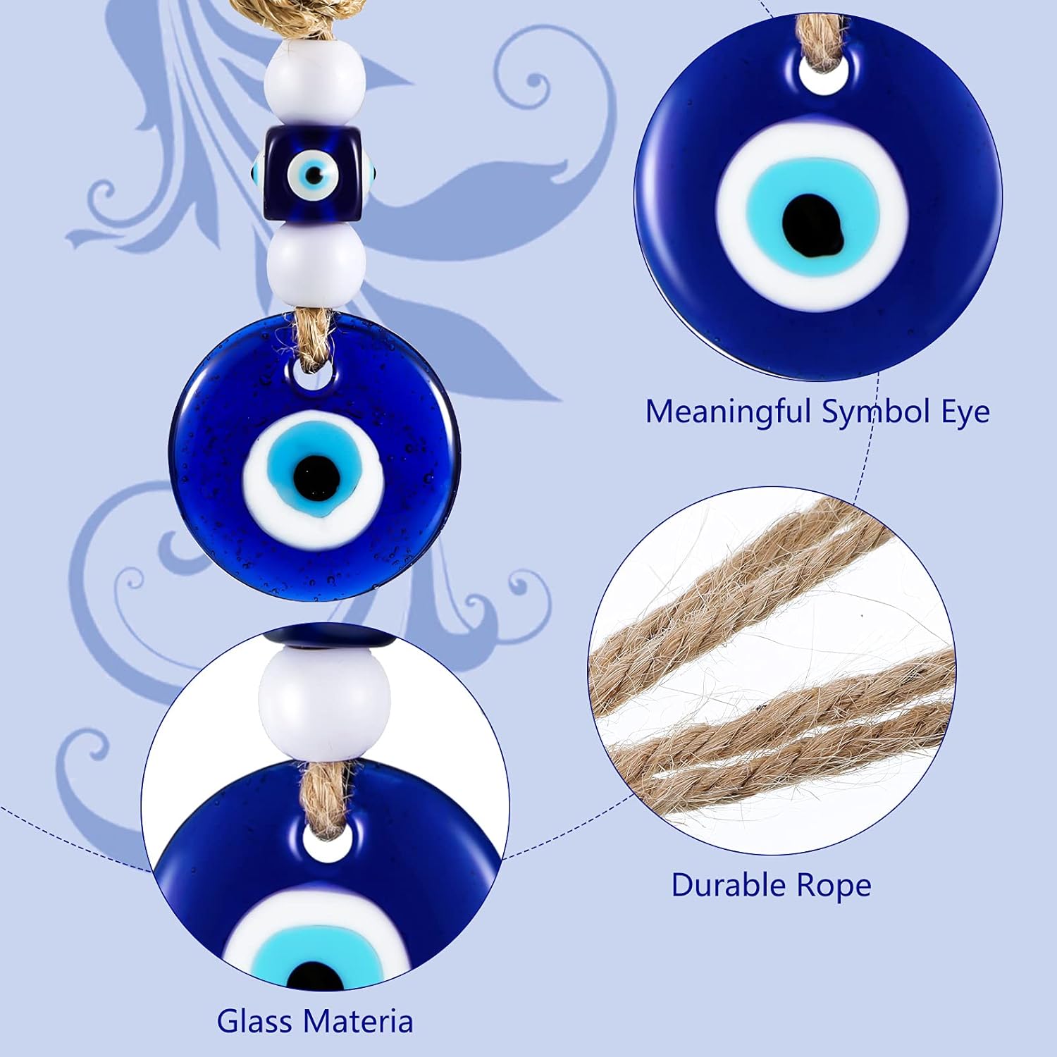Hicarer 6 Pack Blue Evil Eye Glass Charms Pendants