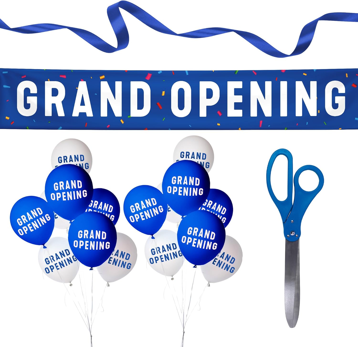 Nashira Ribbon Cutting Ceremony Kit with Giant Scissors Blue White