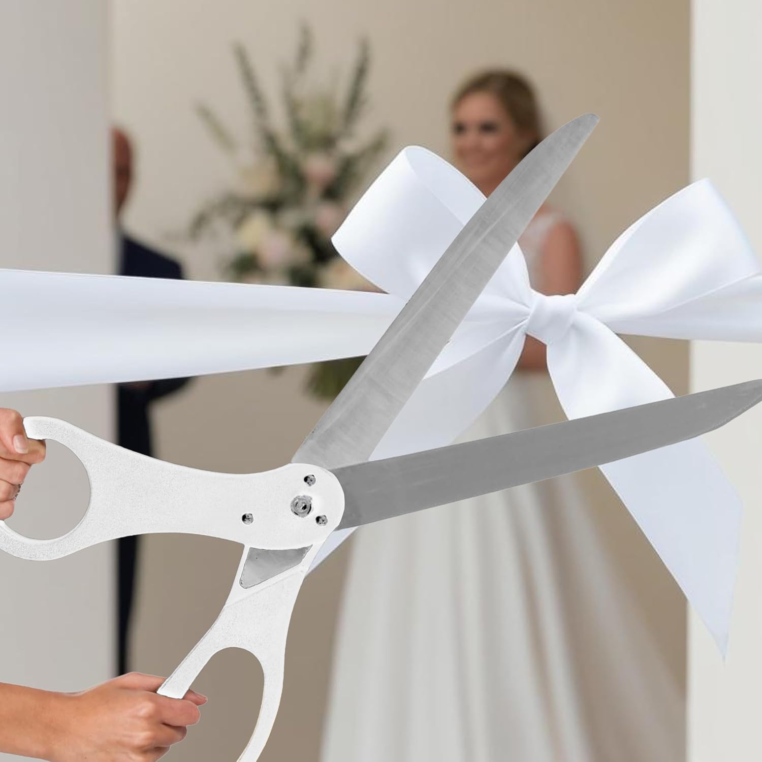 25 Inch White Ceremony Scissors for Grand Opening Events