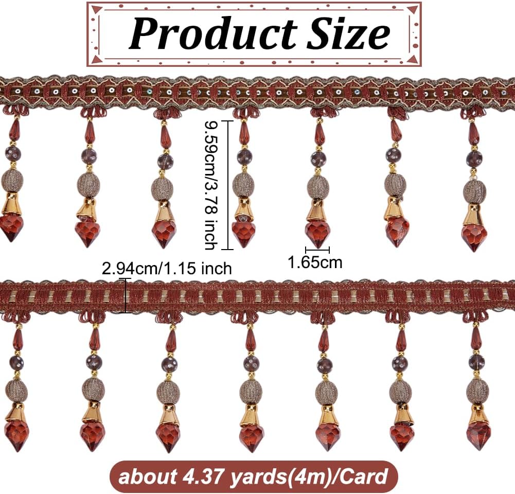 OLYCRAFT Brown Bead Tassel Curtain Trim 44 Yard Wide