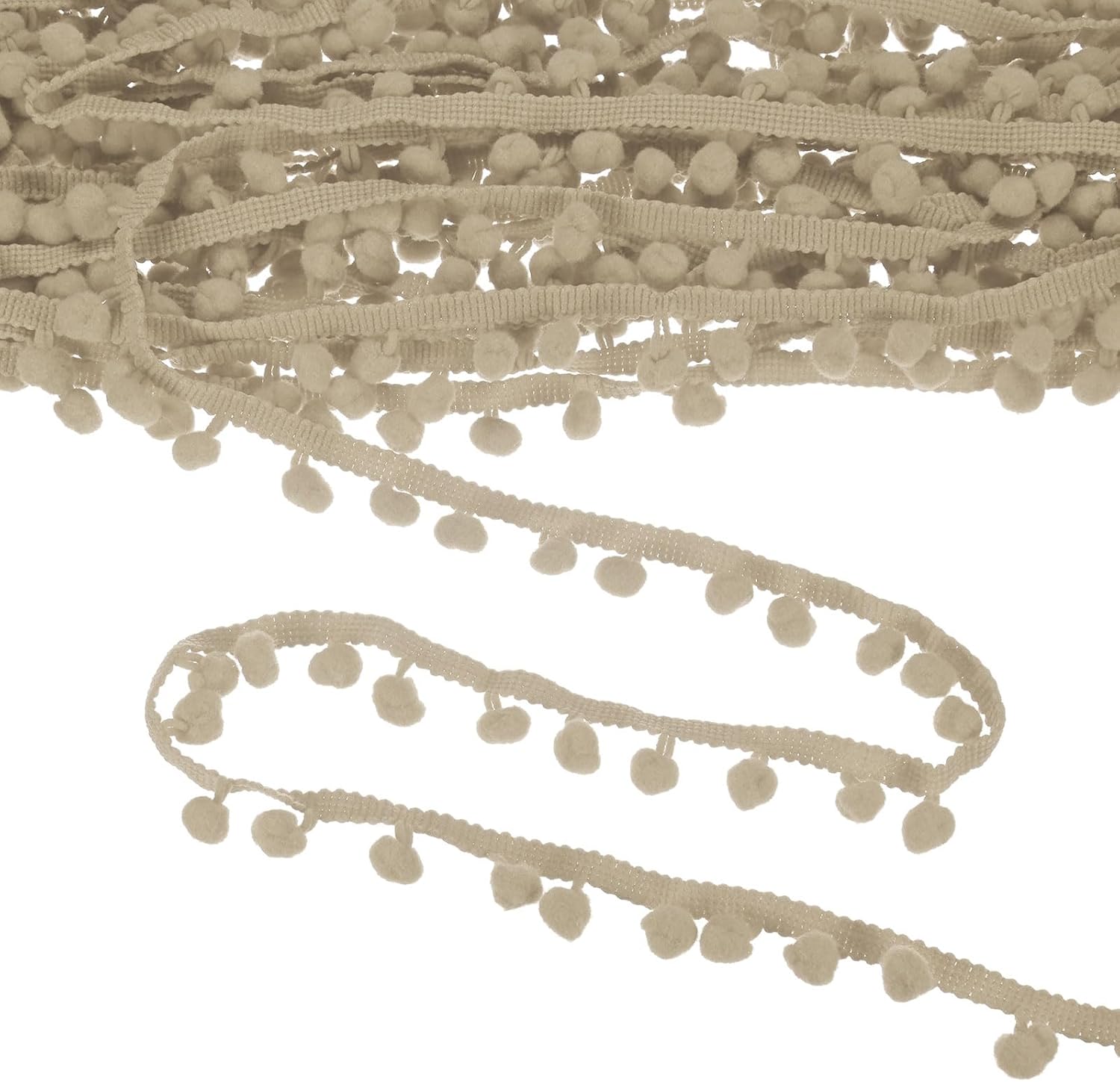 Pom Pom Ball Fringe Trim Ribbon 20 Yards Light Khaki