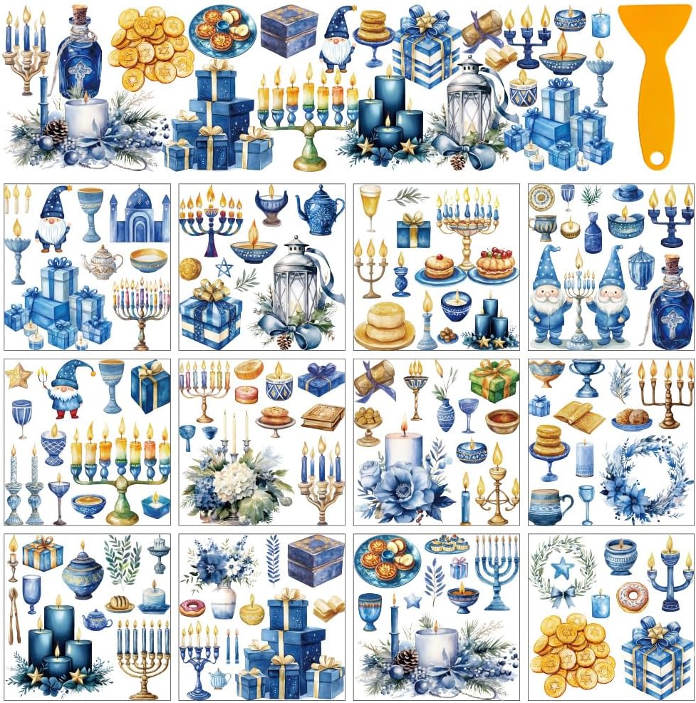 AHANDMAKER 12 Sheet Chanukah Iron-on Transfer Stickers