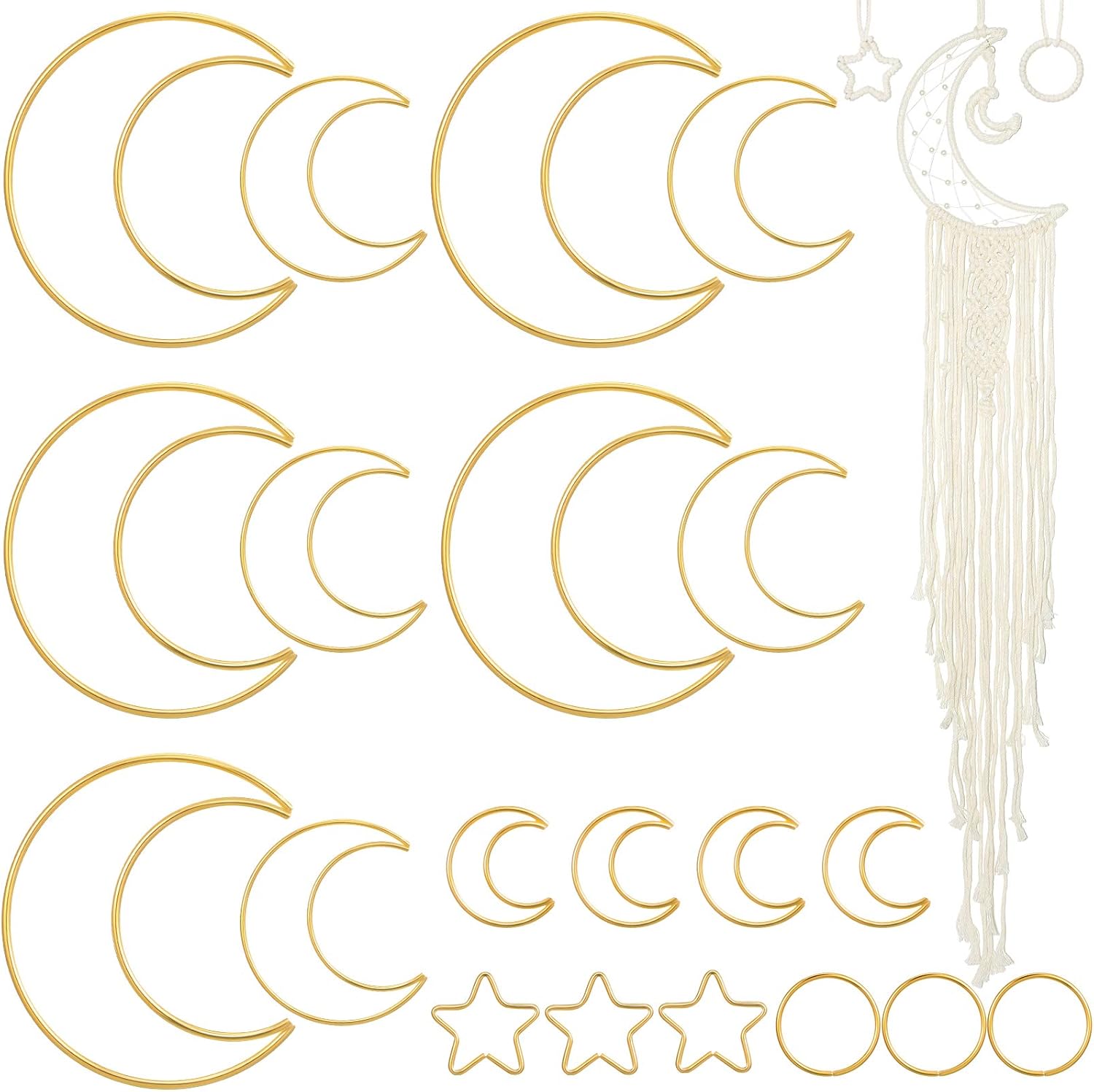 20 Pcs Gold Moon Dream Catcher Rings Hoops