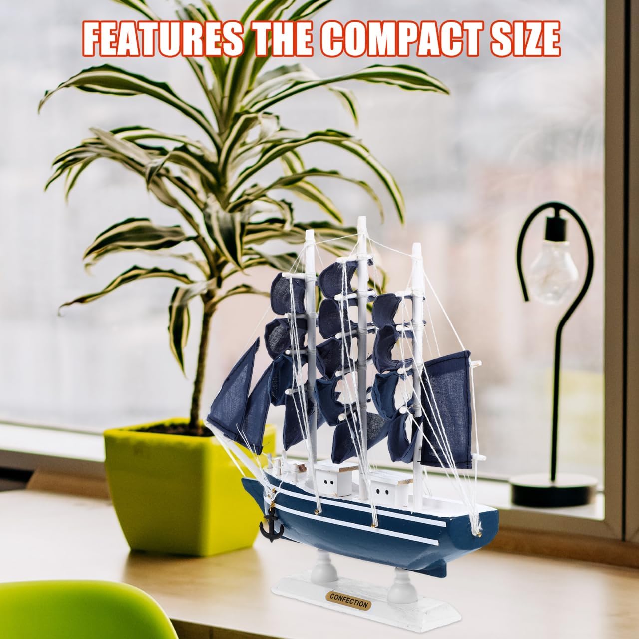 Veemoon Coastal Tabletop Miniature Sailing Boat Wooden Model Ship Decor