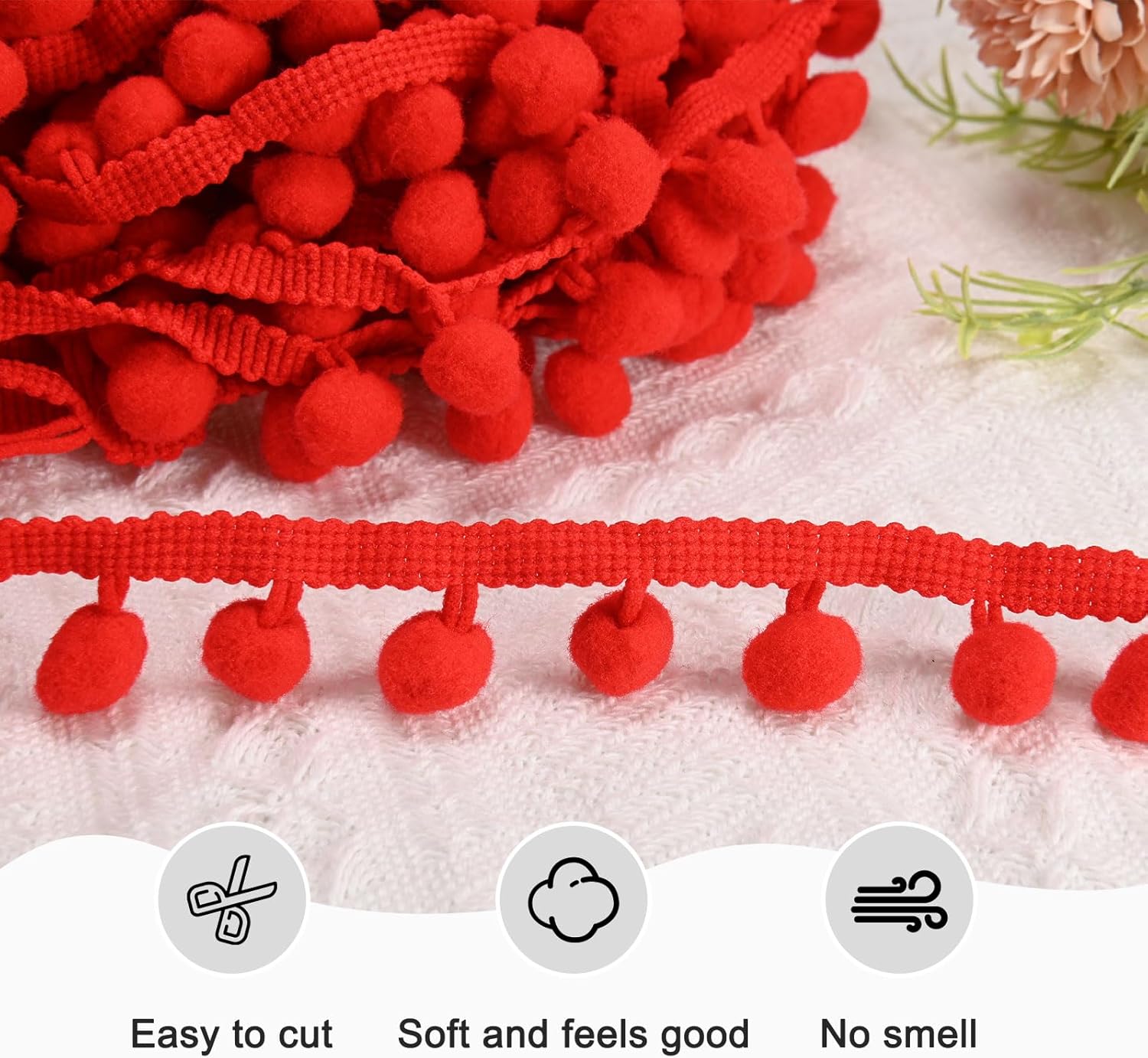 Pom Pom Ball Fringe Trim Ribbon 20 Yards Dark Red