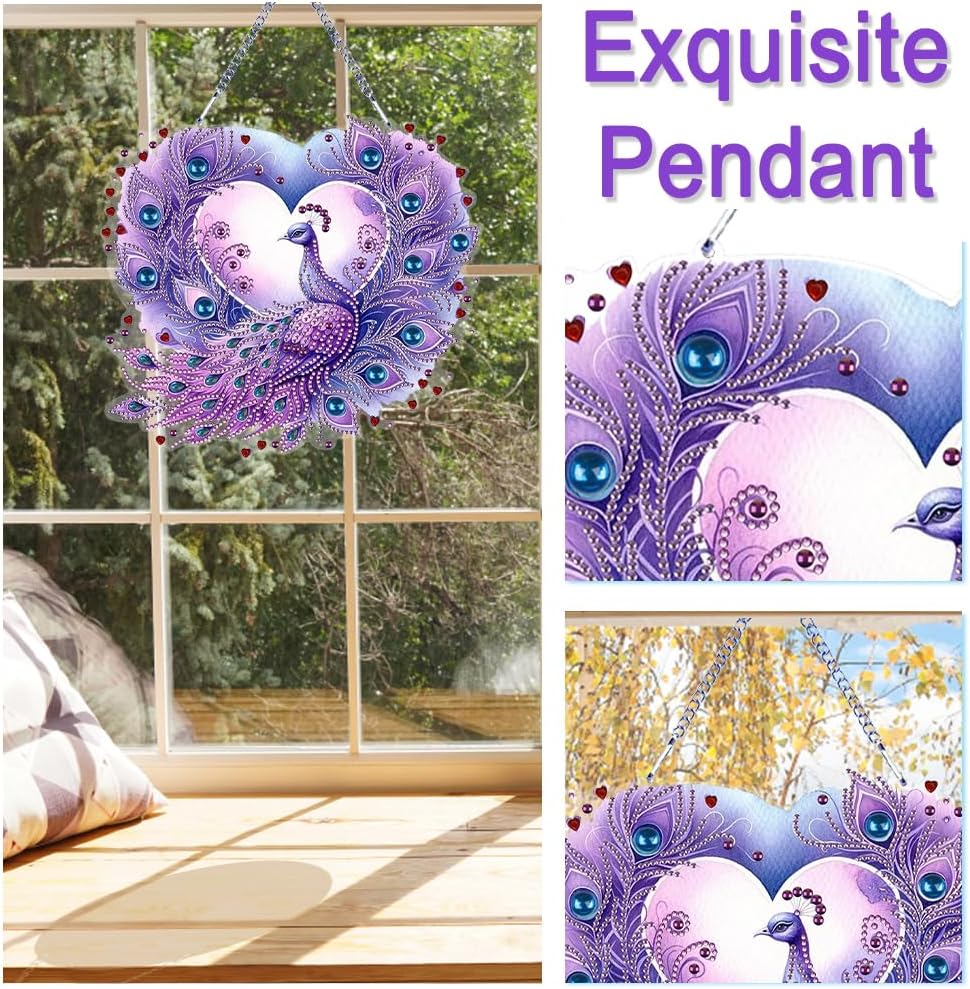 Beautiful Animals Diamond Art Kit - 5D Diamond Hanging Ornament Purple Peacock