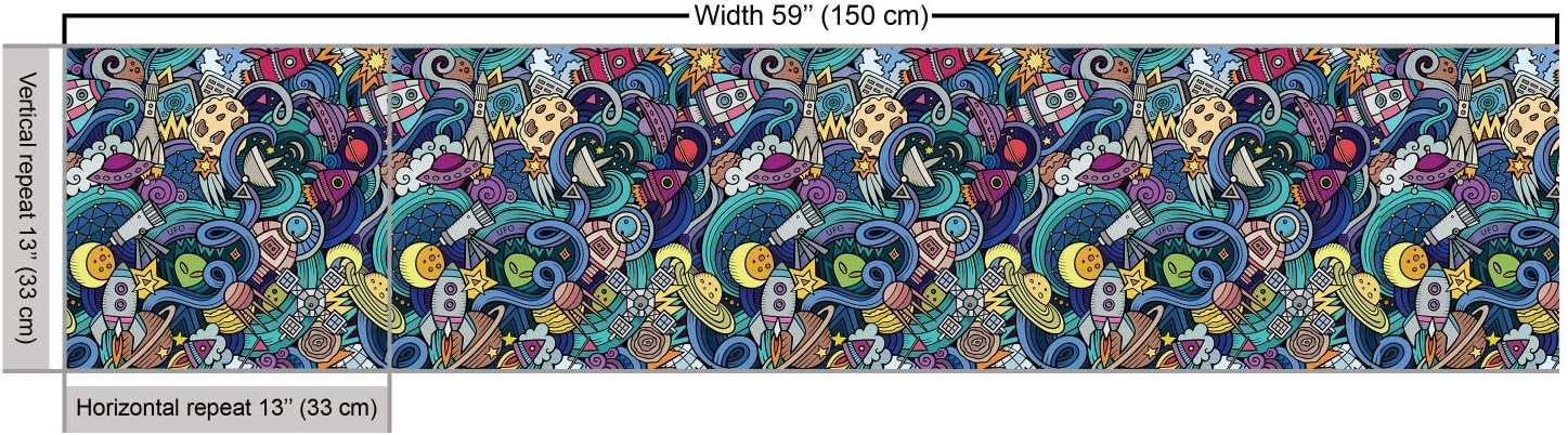 Ambesonne Space Fabric by the Yard Abstract Cartoon Astronomical Decor