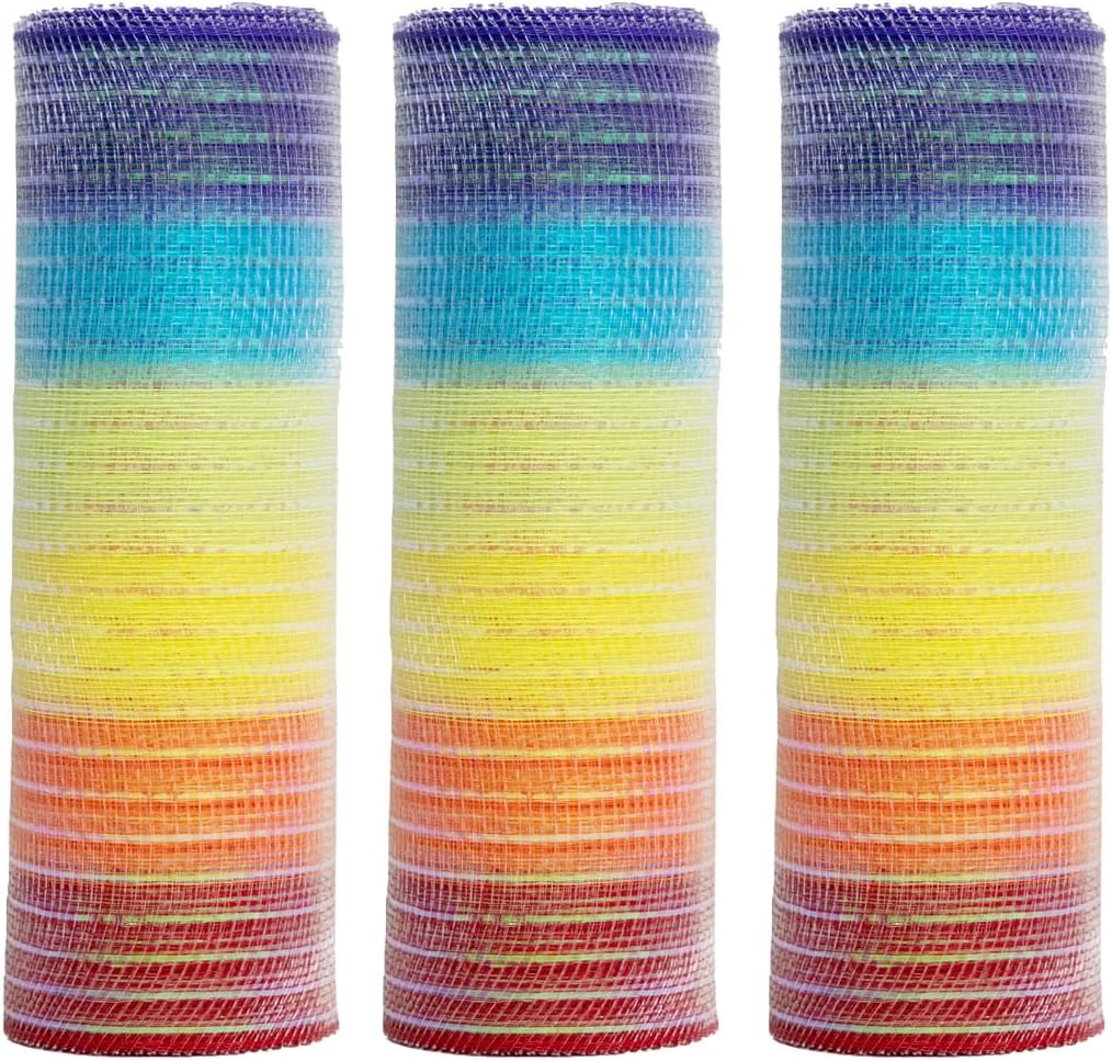 3 Rolls Rainbow Deco Mesh Ribbon for Wreath Making and DIY Crafts