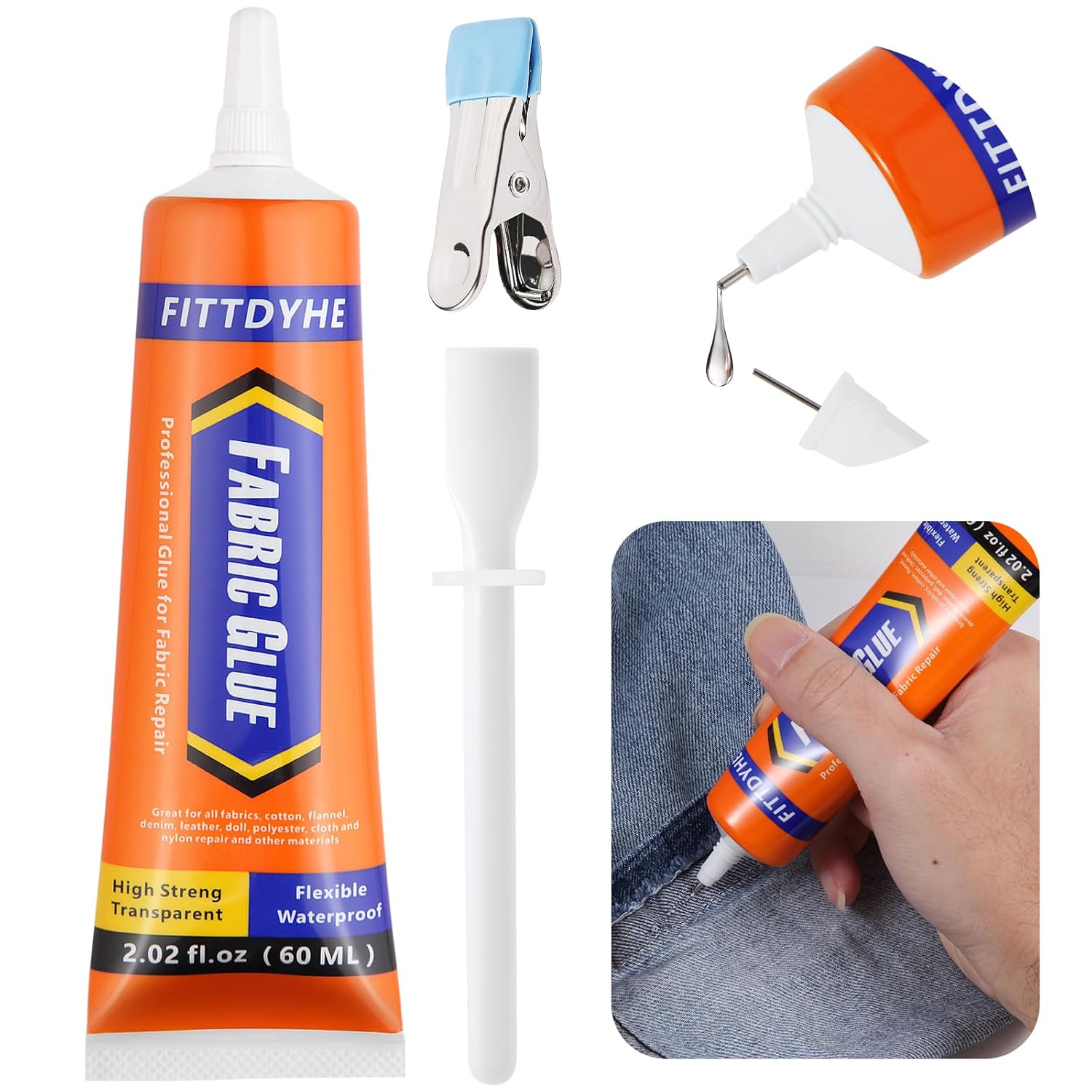 Permanent Fabric Glue 60 ML Clear Adhesive for Fabric Repairs