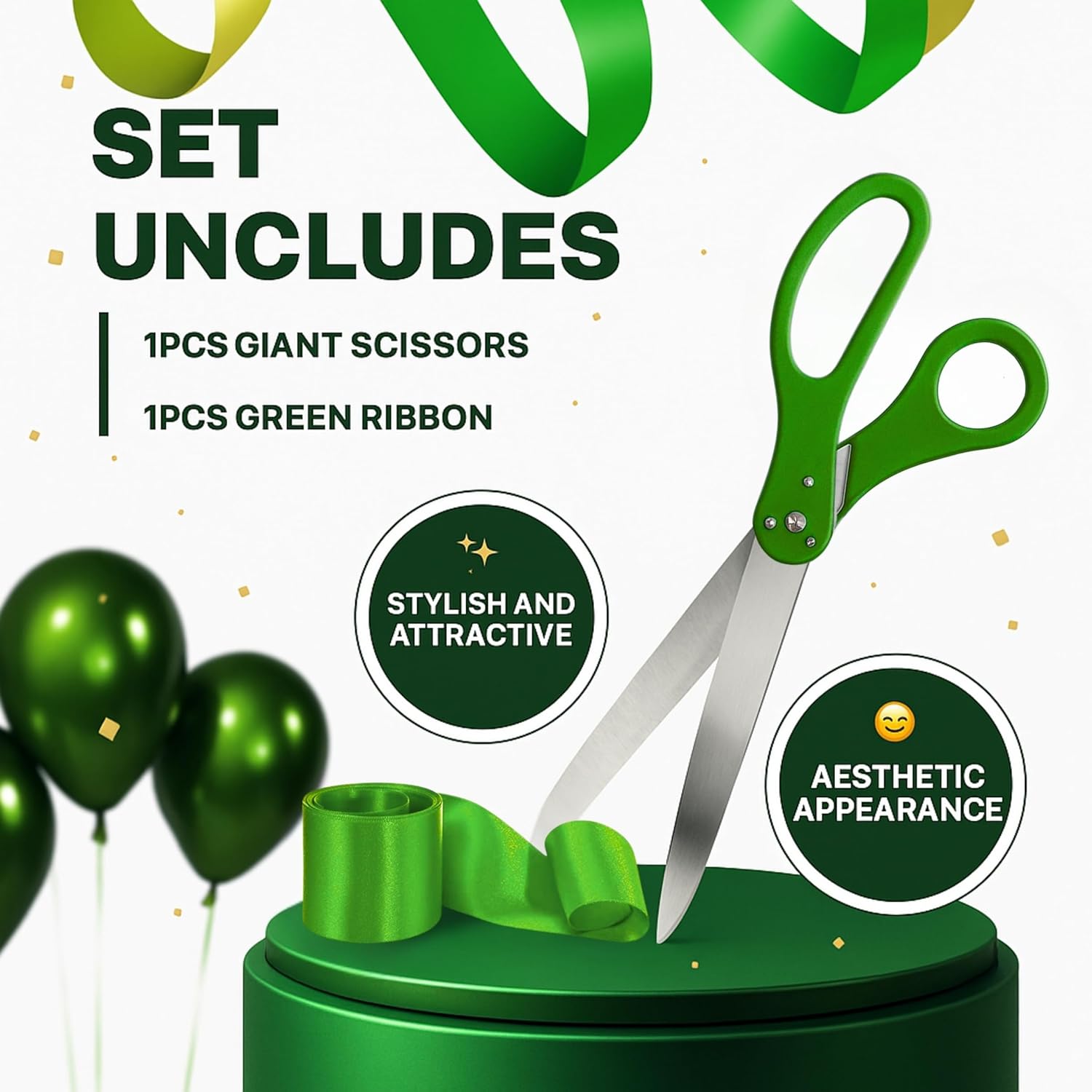 25 Inch Giant Scissors with Green Ribbon Cutting Ceremony Kit