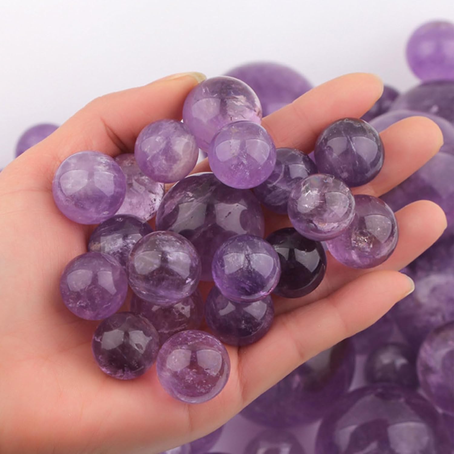 7 Pcs Amethyst Round Smooth Beads for DIY Jewelry Chakra Balancing