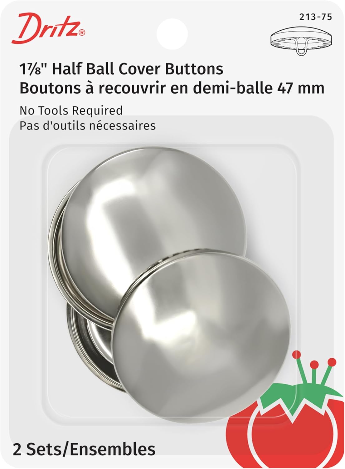 Dritz Half Ball Cover Buttons 2-Sets Size 75 Nickel