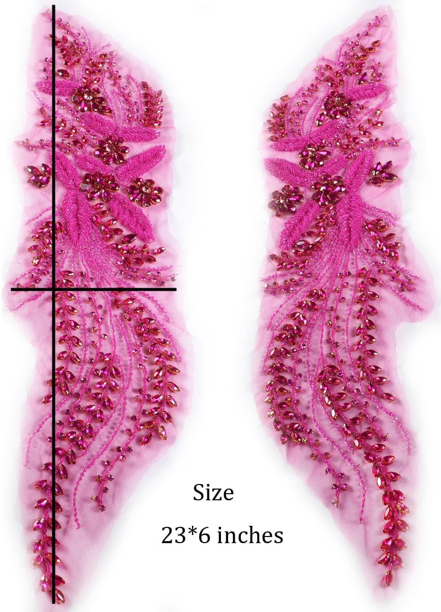 Hot Pink Rhinestone Applique Embellishments for Sewing