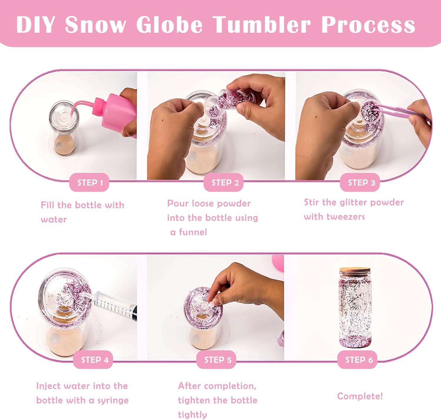 16 Pcs Snow Globe Tumbler DIY Kit with Glitter and Tools