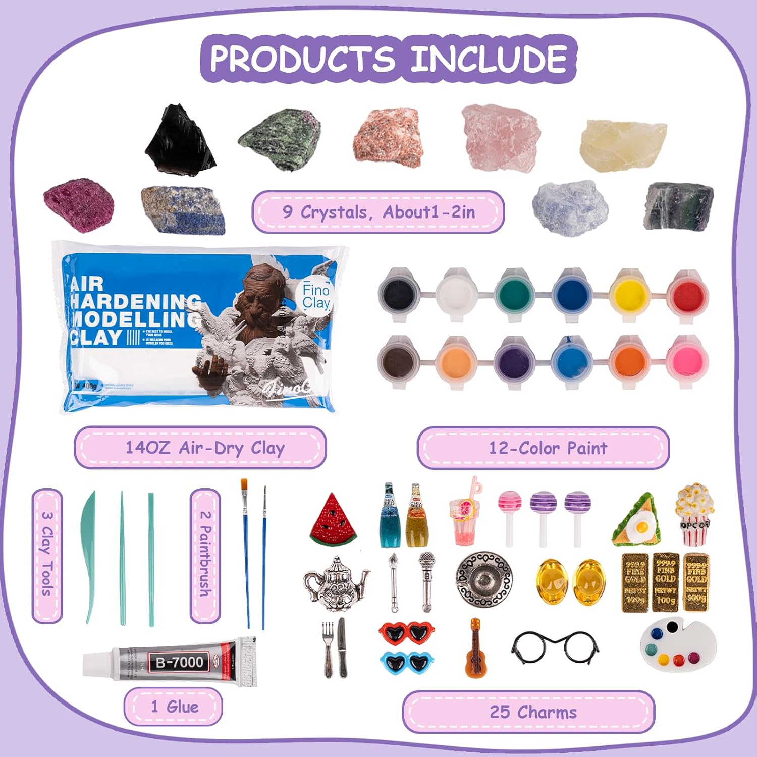 Lrtysunf DIY Crystal Pet Kit - Air Dry Clay Crystals for Crafting