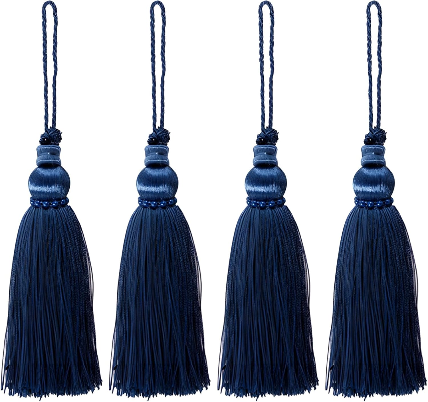 4 PCS Dark Blue Silky Tassel with Loop Keychains