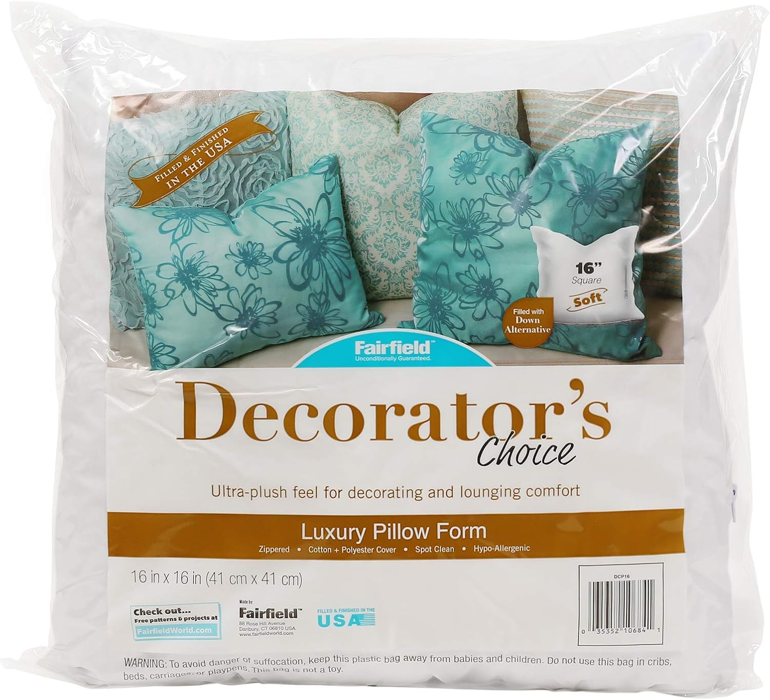 Fairfield Decorators Choice Throw Pillow Insert 16x16 White