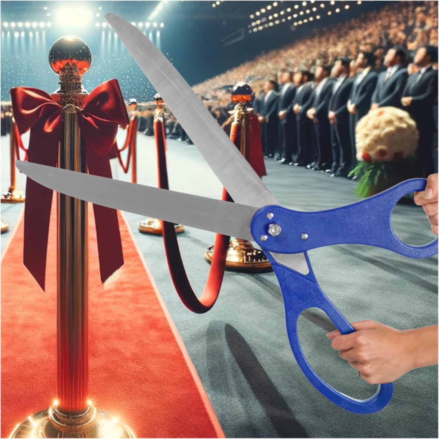 Large Grand Opening Ceremony Kit - 25 Inch Blue Scissors With Ribbon