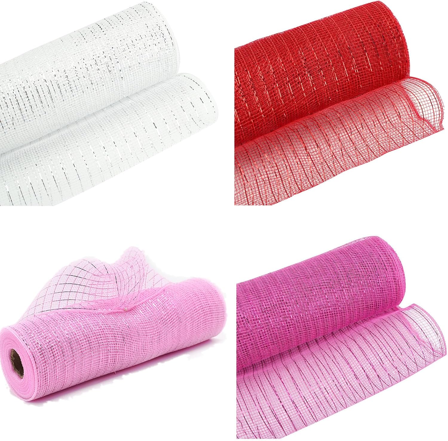 4 Rolls Deco Mesh Ribbon for Valentine Wreath Making Supplies