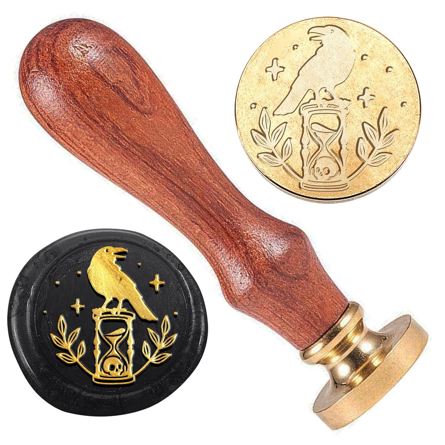Hourglass Wax Stamp with Crow and Leaves Design