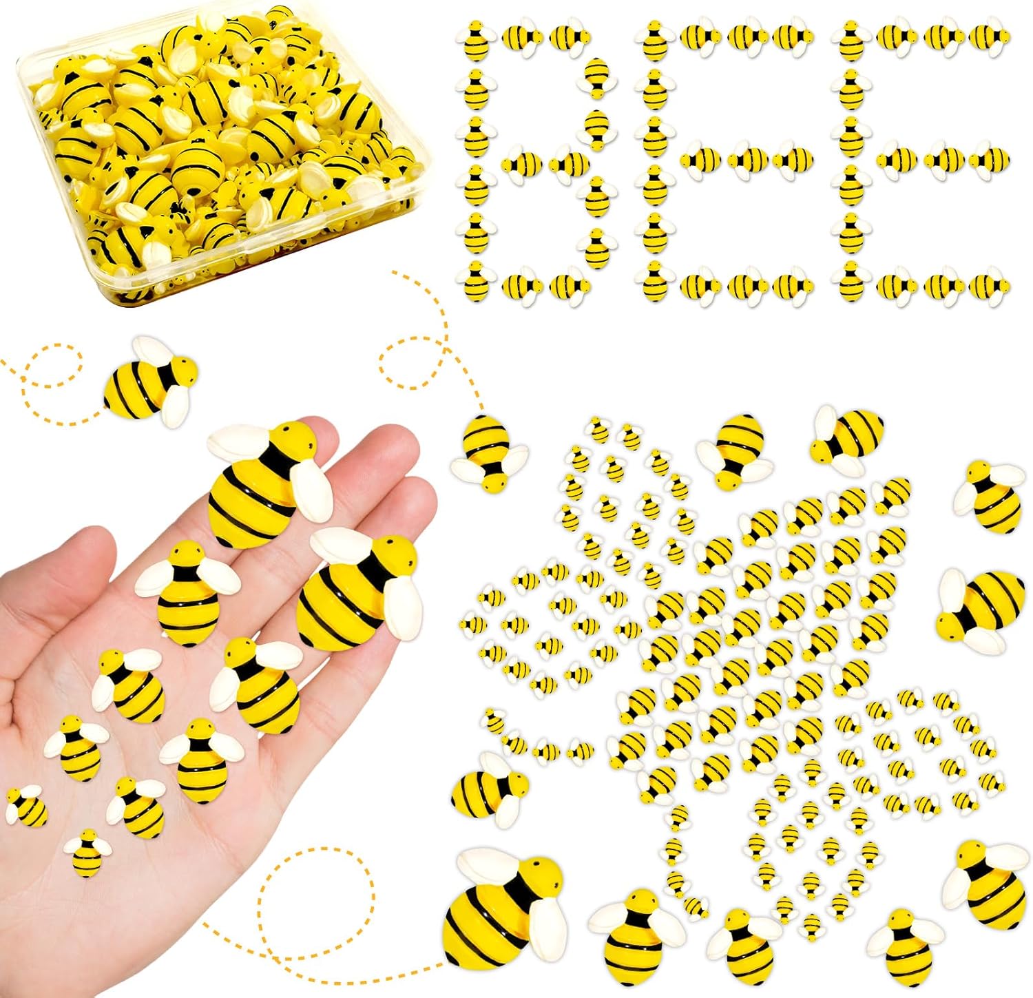 X Hot Popcorn 130 Pcs Mini Resin Bee Decorations