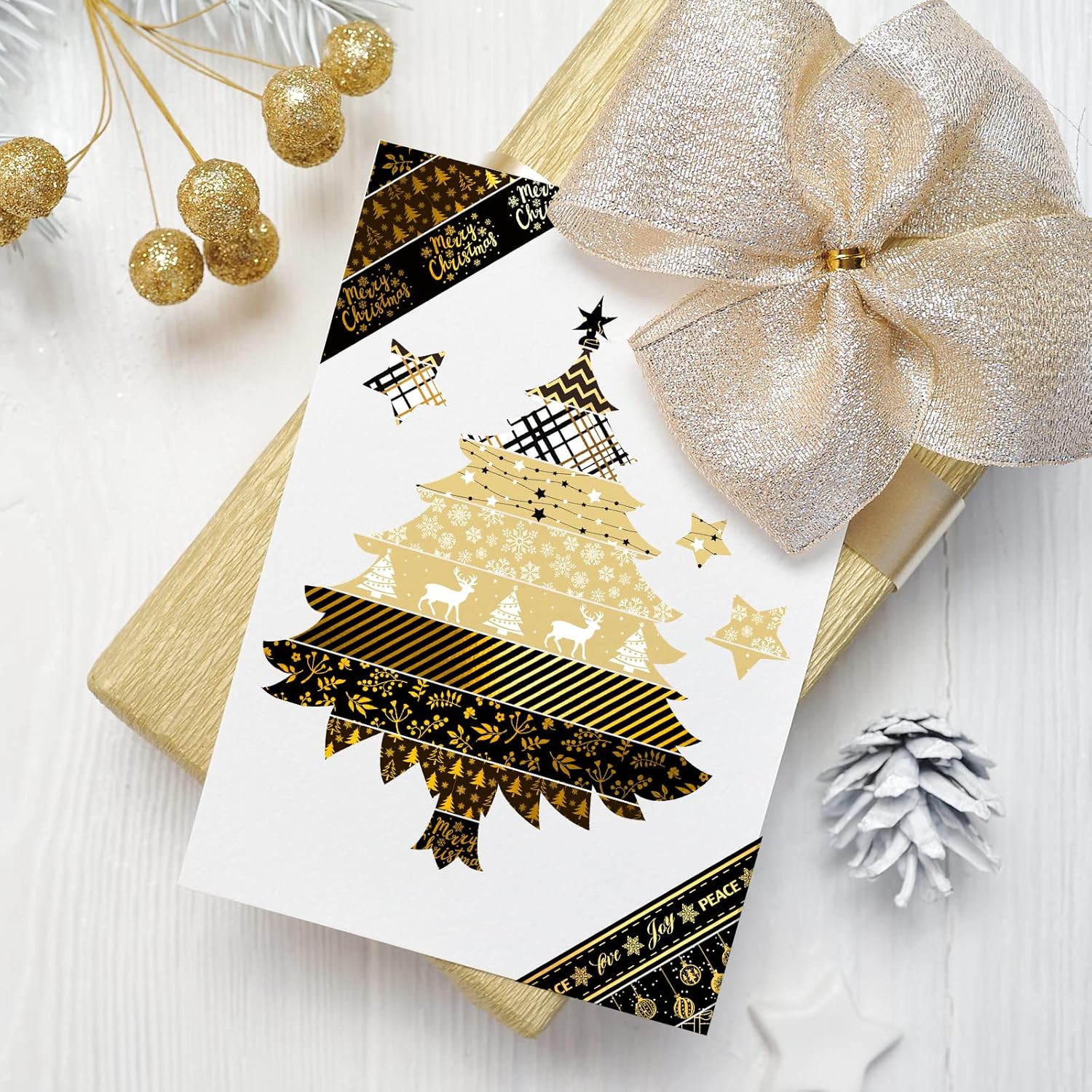 Whaline 12 Rolls Christmas Washi Tape Black Gold