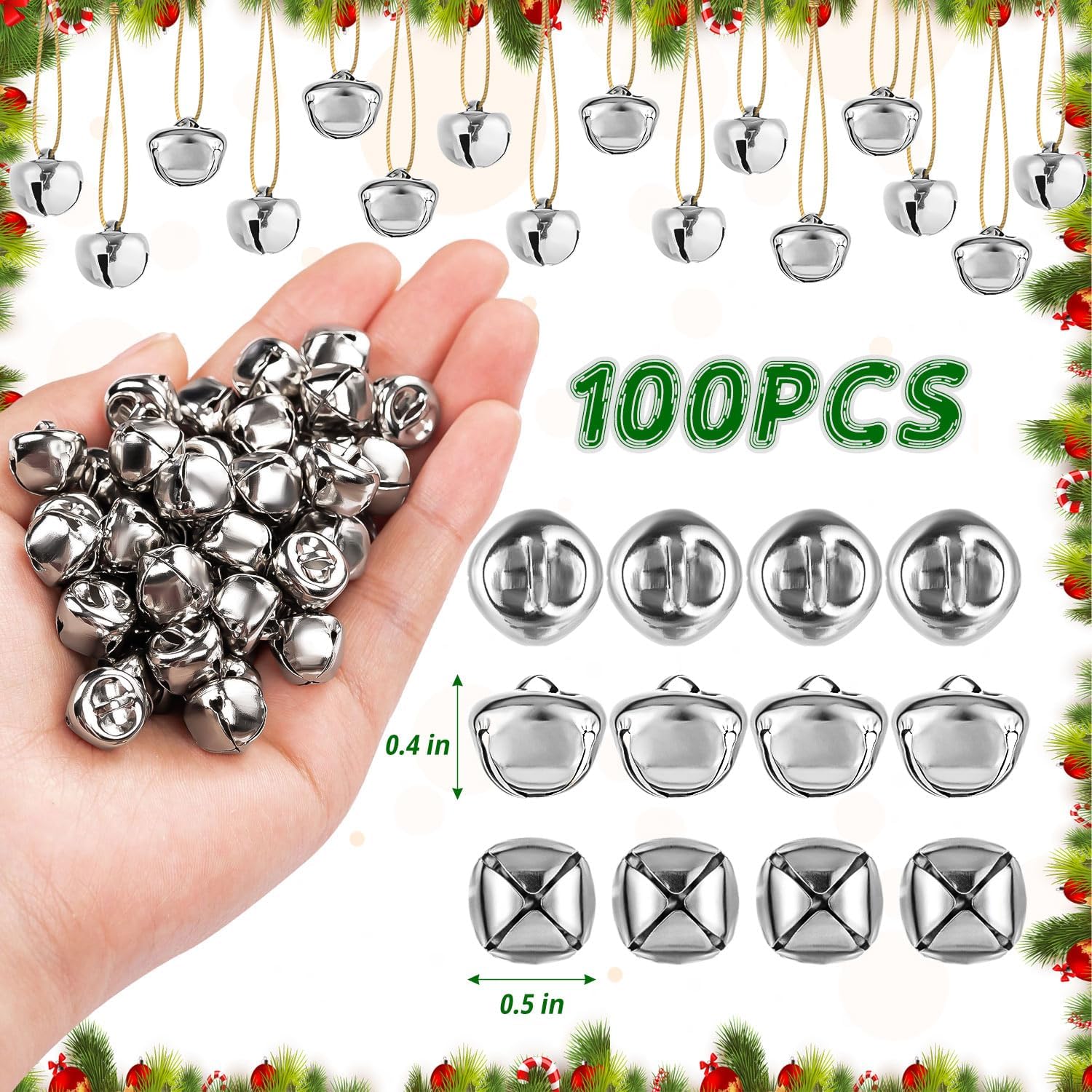 YGAOHF 100PCS Silver Jingle Bells for Crafts and Decorations