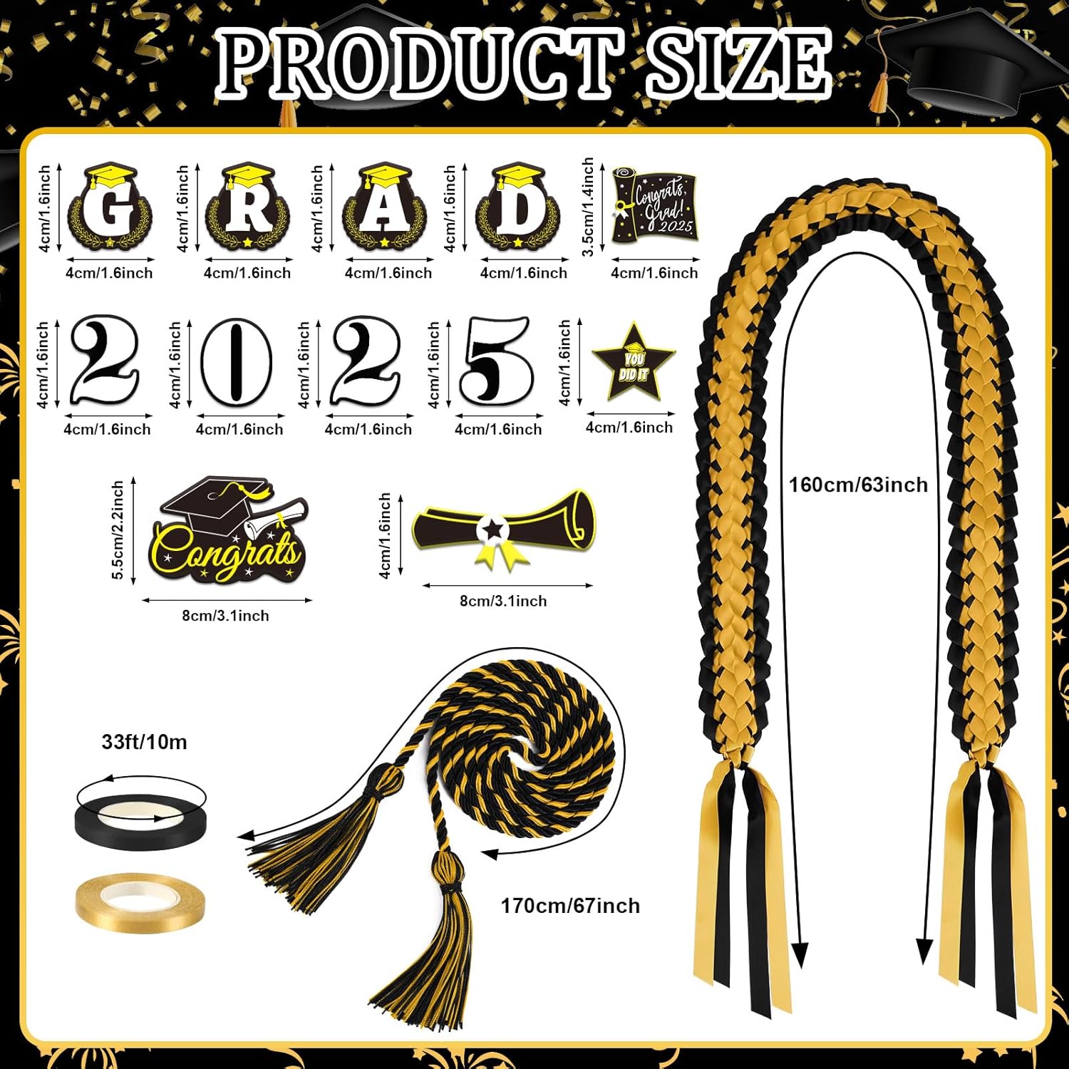 JUNEBRUSHS 16 Pcs 2025 Graduation Ribbon Lei Set