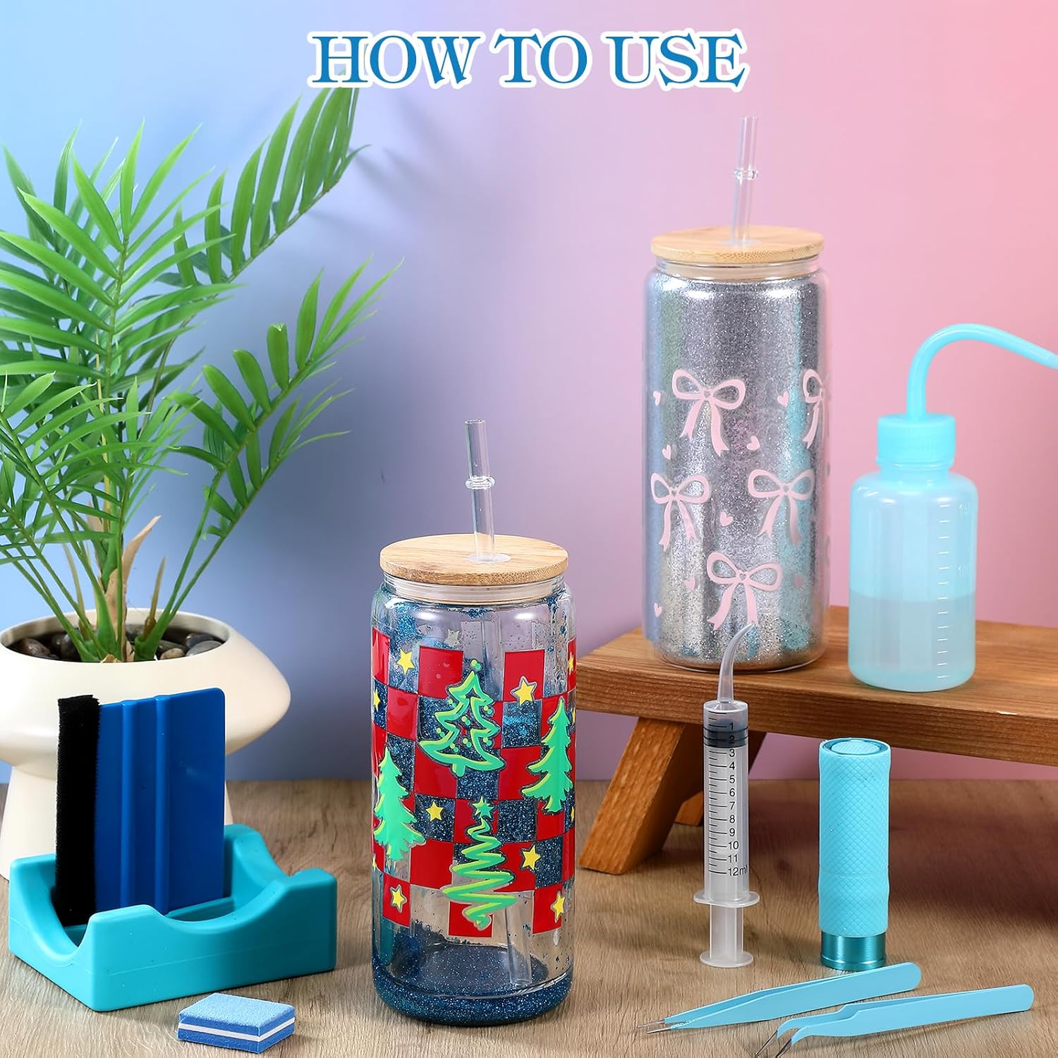 Baderke 20 Pcs Snow Globe Tumbler DIY Kit Blue