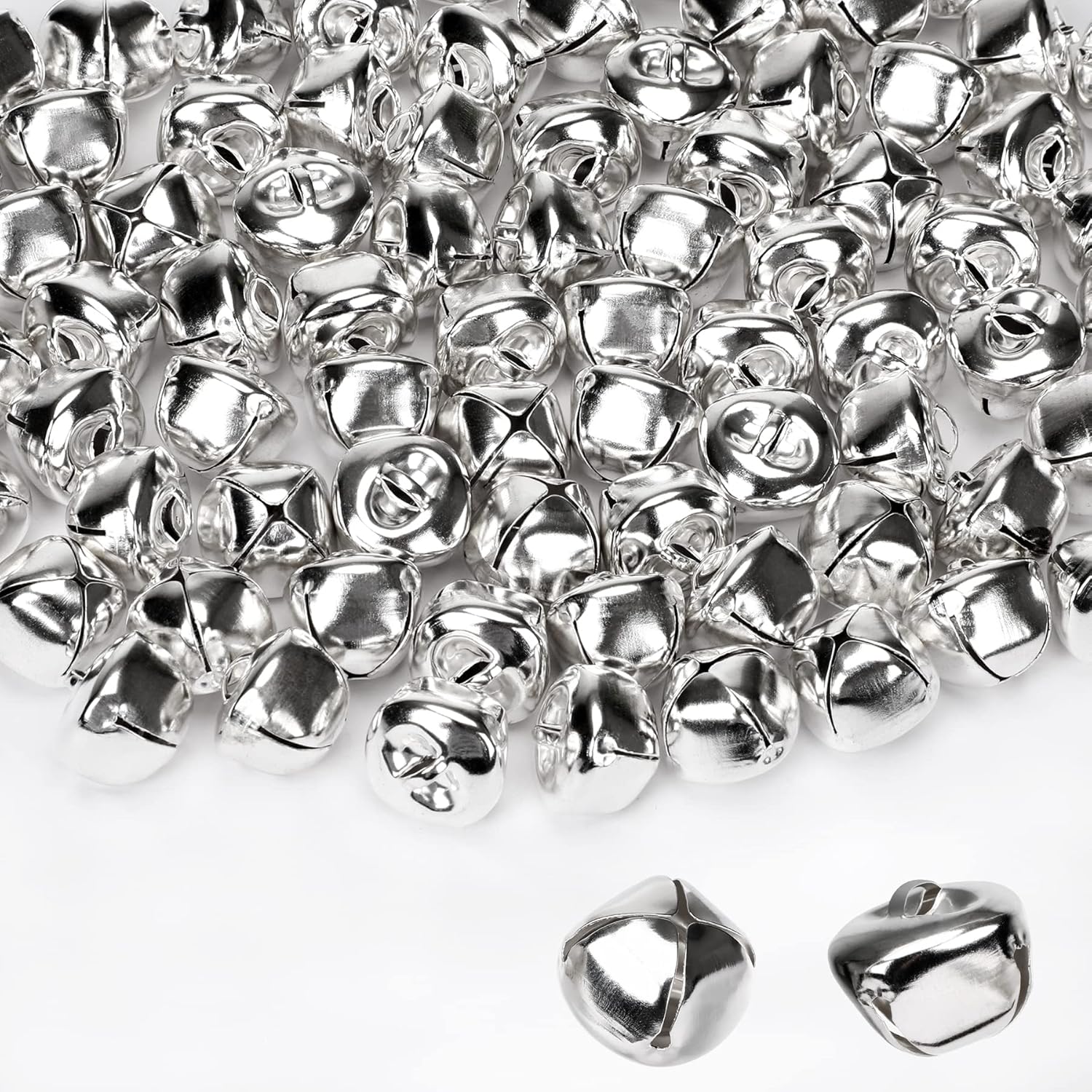 Augshy 100 Piece Silver Jingle Bells for Christmas Decorations