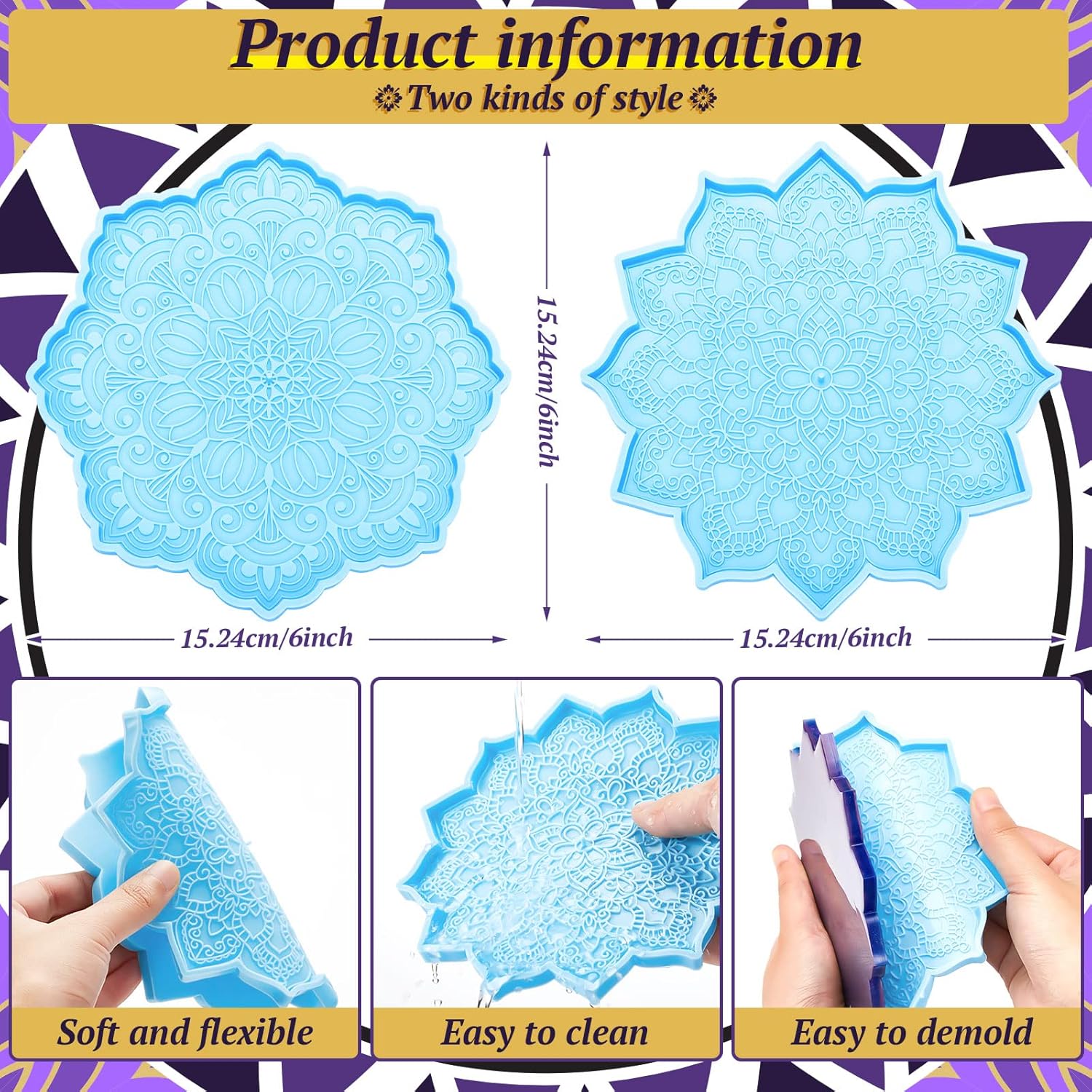 Cunhill 5pcs Mandala Incense Holder Resin Molds