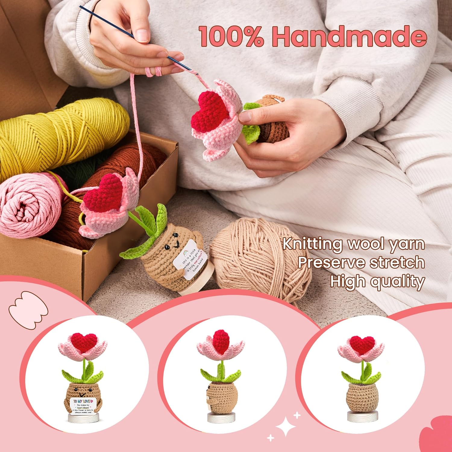 Gossby Handmade Positive Heart Flower Crochet Decor