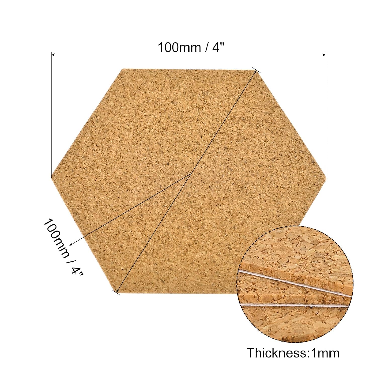 Uxcell 100Pcs 4 Inch Hexagon Cork Sheets with Adhesive Back