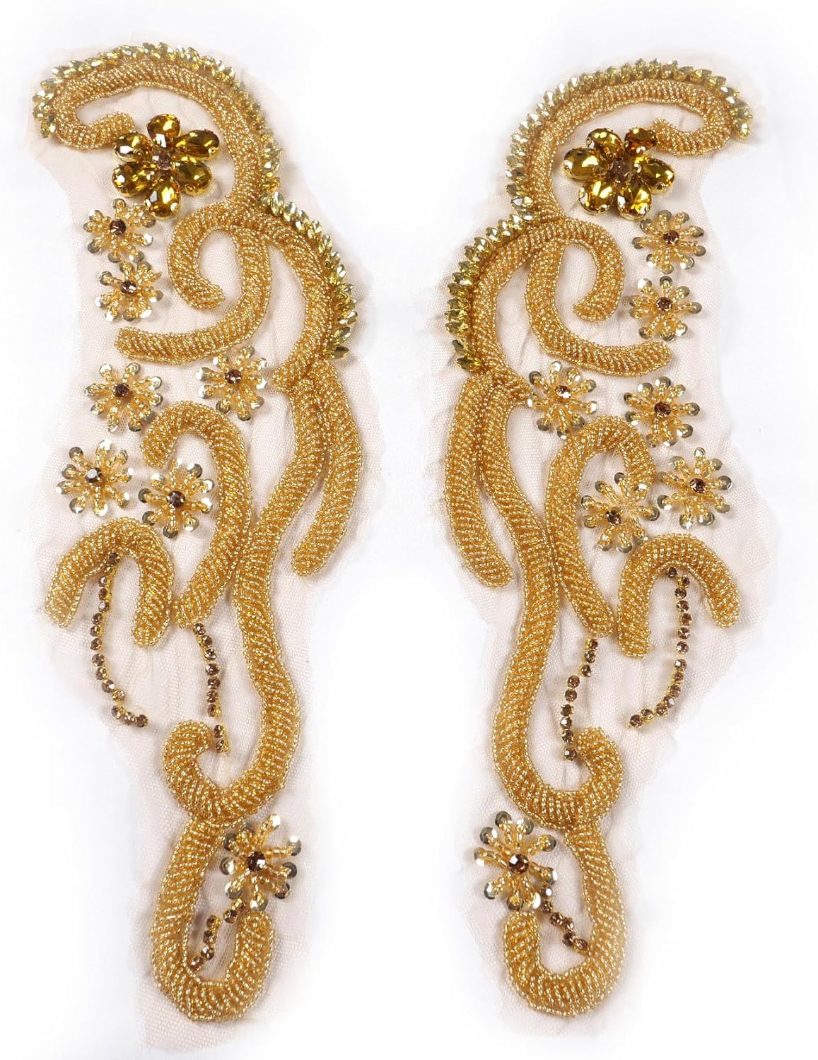 Gold Shiny Beaded Rhinestone Applique Patch for Sew on