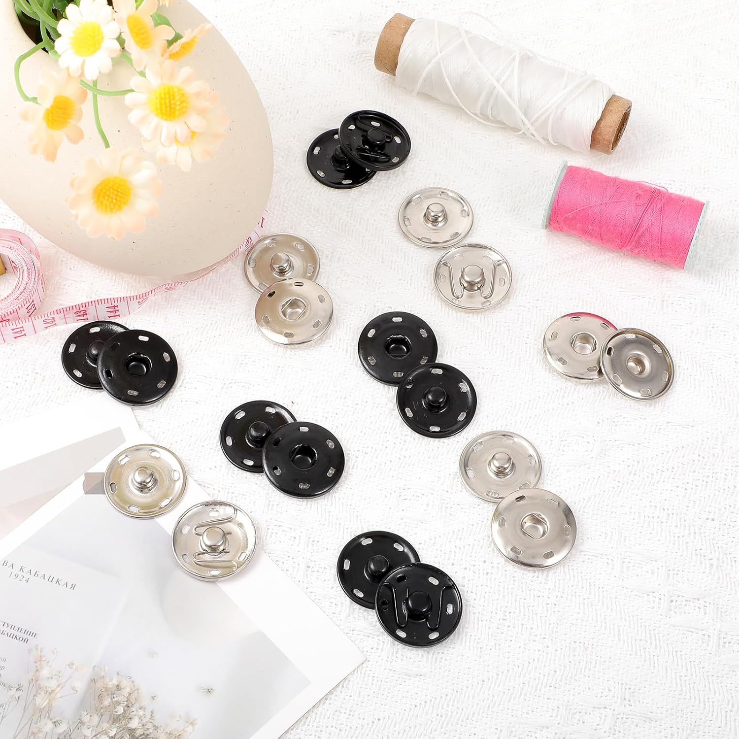 1 Inch Snaps for Fabric - 20 Sets Black and Silver